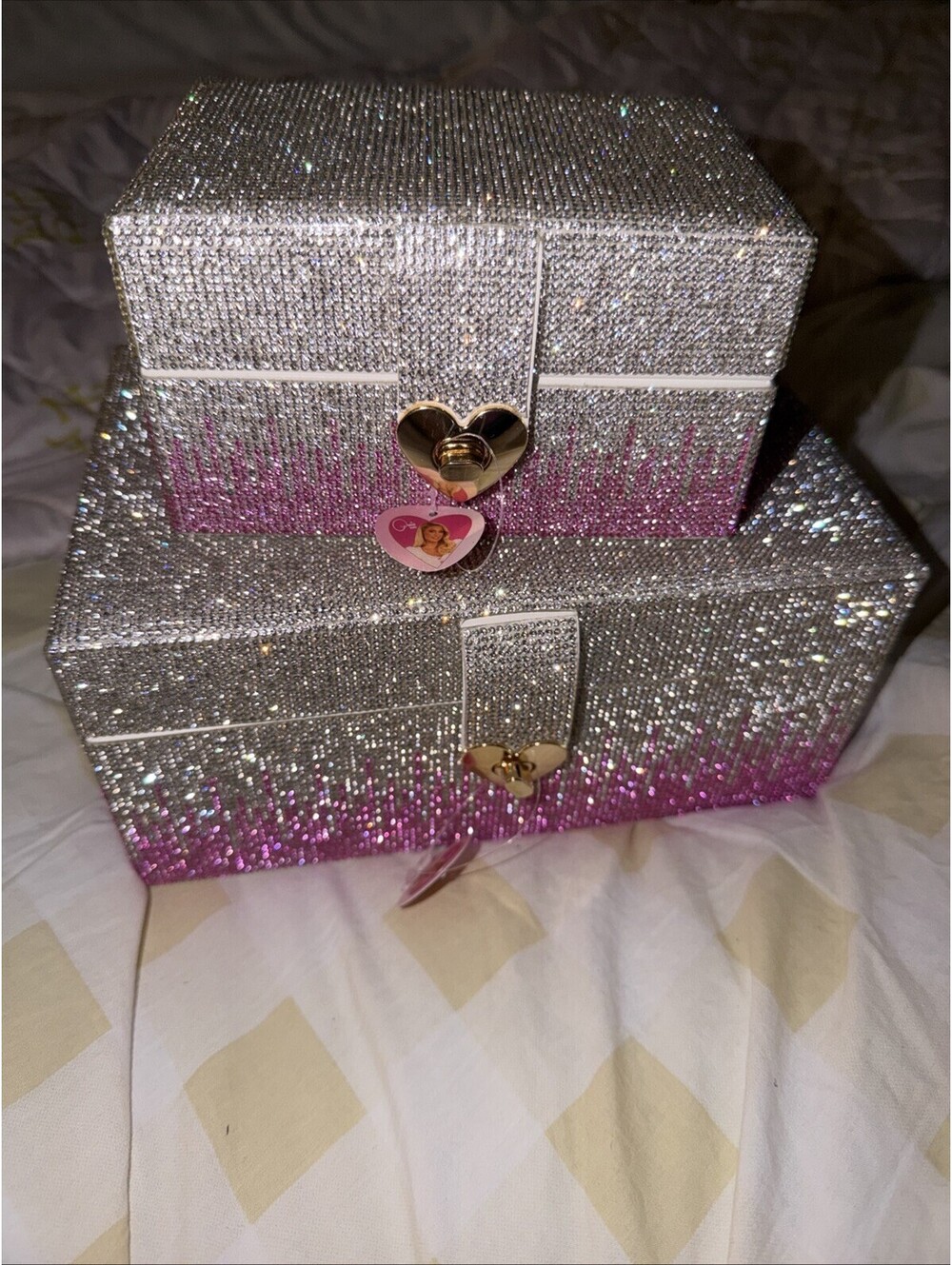 Paris Hilton Rhinestone Accent Jewelry Boxes 9x6x4 + Mini 6x4x3.5